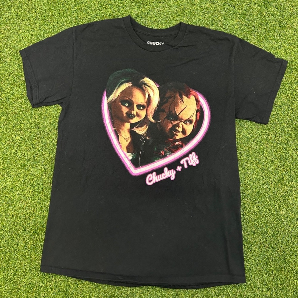 Chucky Tiffany Seed of Chucky Horror Movie Graphic T-Shirt Black Mens Medium